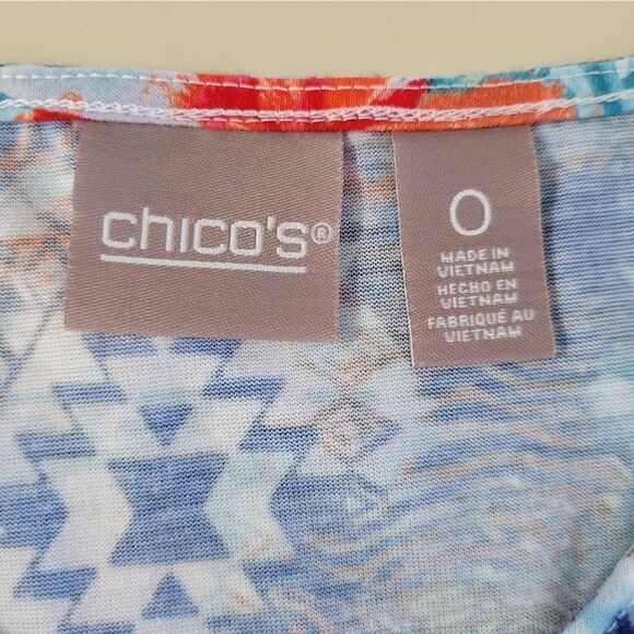 Chicos Women's Aqua Vine Print V-neck Short Sleeve Top - Picture 4 of 13